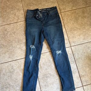 Wallflower Dark Blue Skinny Jeans with Distressed Details - High Wasted